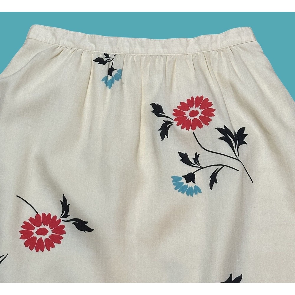 Vintage Panther Floral Print Skirt Ivory Gathered Waist Union Made Cottagecore M - Picture 3 of 10